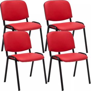 In And OutdoorMatch Bezoekersstoelen Destin - Rood - Set van 4 - Imitatie Leder - Metaal Mat Zwart - 53x53x83cm - Stapelbaar - Gestoffeerde Zitting