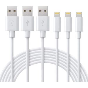 3 Pack - 3 Meter Geschikt voor: Lightning kabel naar USB 2.0 A Male oplaadkabel Geschikt voor: Apple iPhone iPod Airpods & iPad - Wit