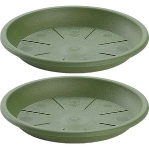 3x stuks opvangschaal/onderbord Plantenpot donkergroen rond 24 cm - Kunststof - voor een pot van 30/35 cm diameter