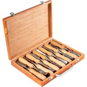 FIBILA Houtbewerking Gereedschap - Houtsnijden - Houtsnijmes - Woodcarving - Houtbewerking Set - Houtbwerking - Timmergereedschap - Koolstofstaal - 12 stuks