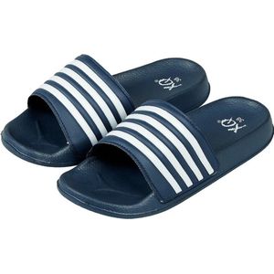 XQ - Slippers Dames - Stripes - Navy - Badslippers dames - Gevormd voetbed