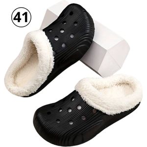 Nivard Warme Pantoffels - Sloffen - Slippers - Dames - Heren - Pluche - Maat 40 - Zwart