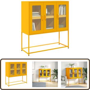 vidaXL Dressoir - 100,5x39x107 cm - Mosterdgeel Staal Dressoir - Commode - Opbergkast - Keukenopstelling - Salontafel