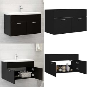 vidaXL Wastafelkast 80x38,5x46 cm bewerkt hout zwart - Wastafelkast - Wastafelkasten - Gootsteenkast - Gootsteenkasten