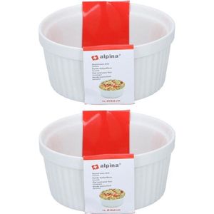 Set van 10x stuks rond 1-persoons ovenschaaltjes keramiek wit 14 cm - Ovenschalen/braadslede - Ovenschotel schalen - Bakvorm