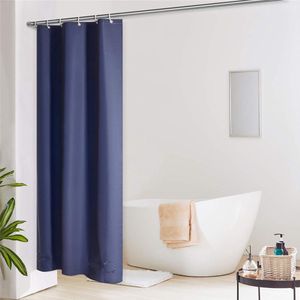 Douchegordijn Smal voor Hoekdouche Kleine Bad Eva Badgordijn Bestand Waterdicht 100x200 Donkerblauw met 6 Douchegordijnen Huis met Stenen.