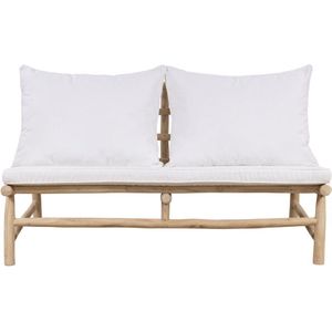 Vente-unique Tweezitstuinbank van teakhout met kussens - Licht naturel en wit - TULUM van MYLIA