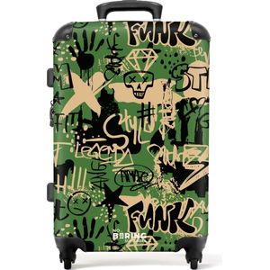 NoBoringSuitcases.com® - Koffer groot - Rolkoffer lichtgewicht - Graffiti in camouflage kleuren - Reiskoffer met 4 wielen - Grote trolley XL - 20 kg bagage
