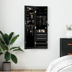 The Living Store Sieradenkast met spiegel - Hangend of wandmontage - Zwart - 30 x 8.5 x 106 cm - Duurzaam hout - Voldoende opbergruimte - Afsluitbaar