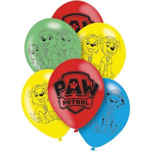 Amscan Paw Patrol themafeest ballonnen - 6x - gekleurd - 28 cm - voor kinderen