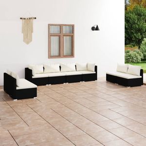 The Living Store Loungeset - Trendy - Tuinmeubelen - 70x70x60.5 cm - Zwart - crème kussens - PE-rattan - gepoedercoat staal - kunststof - Montage vereist - Bevat 2 hoekbanken - 6 middenbanken - 8 zitkussens - 10 rugkussens - The Living Store