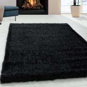 Flycarpets Nox Vloerkleed Hoogpolig - Zwart - 80x150 cm - Loper Tapijt