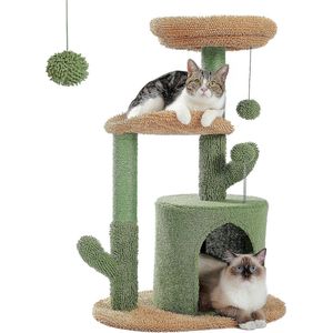 PAWZ Road Unieke Cactus Kattenkrabpaal - Kattentoren met Pluizige Ballen voor Binnenkatten