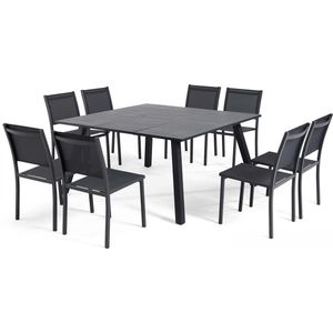 Oviala - Tuinset 8 plaatsen, uitschuifbare tafel van grijs aluminium