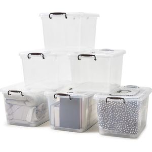 Riokem ® 42L opbergdozen, set van 6 transparante organizers met deksel, stapelbare container met deksel, ideaal voor kantoor, kinderkamer, keuken en werkplaats - (54,5 x 39 x 32 cm)