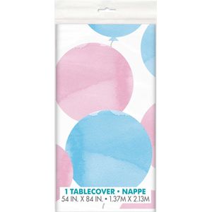 Wegwerptafelkleed gender reveal - Tafelkleed - Tafeldecoratie - Babyshower - Geboorte - Kunststof - Wegwerp - wit - roze - blauw