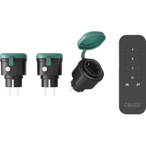 Calex Draadloze Schakelset - 3x Schakelaar stekker + Afstandsbediening - Draadloze Bediening voor Buiten - 3680W - Plug & Play - Zwart