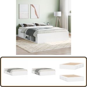 vidaXL Bedframe - Wit - 135x190 cm - Double Slaapkamers - Logeerbed - Opbergruimte - Houten Bedframe - Wit Bedframe