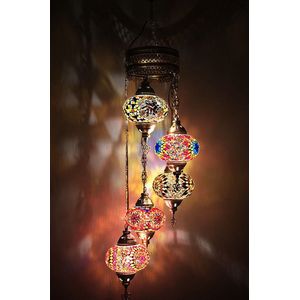 Turkse Lamp Hanglamp Mozaïek Marokkaanse Oosters Handgemaakt Kroonluchter All colour 5 bollen