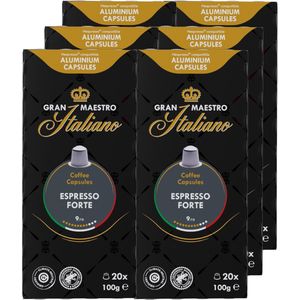 Gran Maestro Italiano - Espresso Forte - Koffiecups - Nespresso Compatibel Capsules - Krachtige Smaak - 6 x 20 cups