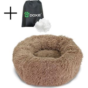 Doxie® Donutmand – Aanpasbare stevigheid – Afneembare hoes – Verhoogde rand – Khaki – ⌀ 60 cm – Maat S – Gratis tas met vulling