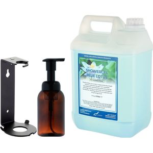 Zeepdispenser 300 ml amber bruin hervulbaar + 5 liter Showergel Blue Lotus navulling (inclusief beugel)