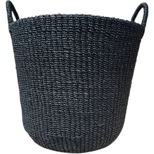 WinQ! - Mand Abaca Handvat Black - 29x33cm - Plantenmand- decoratie mand- Wasmanden - duurzaam en sterk
