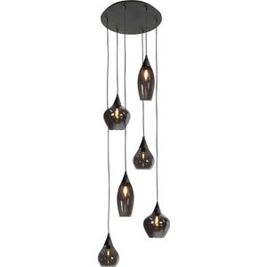 Modernehanglamp Cambio | 6 lichts | smoke / mat zwart | glas / metaal | in hoogte verstelbaar tot 190 cm | Ø 46 cm | E14 fitting | modern design