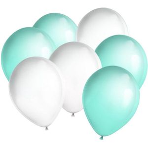 30 ballonnen Mintgroen en Wit (Ook geschikt voor Helium)