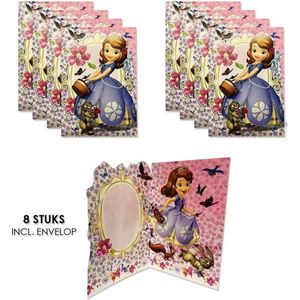 Disney - Sofia het Prinsesje - Luxe - Uitnodigingen met envelop - 8 Kaarten verjaardag - Uitnodiging kaarten - Wenskaarten.