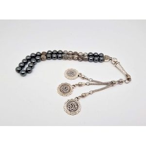 Handgemaakte Tasbih Natuursteen Twee ""Naam"" 33 Kralen Natuursteen “ Hematiet” - met metaal tassel “Allah""- Met je naam of de naam van uw geliefde- 8 mm diameter van de korrel