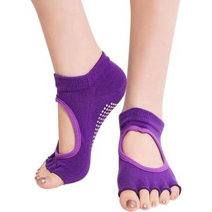 Finnacle - Anti-slip Yoga Sokken - Maat: 34 - 39 (EUR) - Open Teen en Instap - Geschikt voor Sport - 1 Paar - Donker Paars
