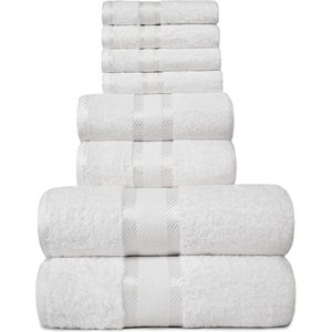 8-delige handdoekenset van 100% katoen, Öko-Tex getest, 550 g/m², zeer zacht en super absorberend, 2 badhanddoeken, 2 handdoeken, 4 gastendoekjes (kleur wit).
