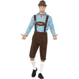 Smiffy's - Boeren Tirol & Oktoberfest Kostuum - Johann Sebastian Bier - Man - Blauw, Bruin - Medium - Bierfeest - Verkleedkleding