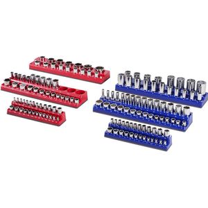 Magnetische Dopsleutel-Organiserset, 6-Delig, 240 X 55 X 36,5mm, 380 X 89 X 39 Mm, 380 X 89 X 32 Mm Sae en Metrisch, voor 143 Stuks, Blauw en Rood (Dopsleutels Niet Inbegrepen)