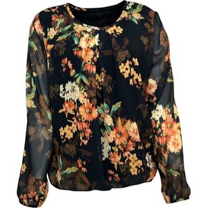 Pink Lady dames blouse - blouse dames - lange mouwen - zwart print - elastiek - M201 - maat L