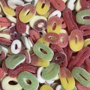 Snoep ringen mix - 1 kilogram - Snoeppot - Zuur - Zoet - Appel - Aardbei - Perzik - Rood fruit - Watermelon - Jake - Damel - Haribo