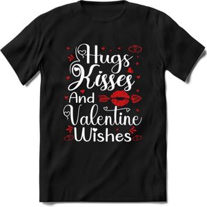 Hugs Kisses and Valentine Wishes - Valentijn T-Shirt | Grappig Valentijnsdag Cadeautje voor Hem en Haar | Dames - Heren - Unisex | Kleding Cadeau | - Zwart - 3XL