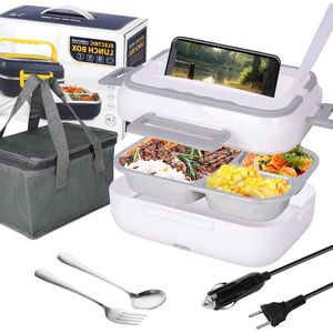 Elektrische lunchbox draagbare warmhoudcontainer - 60 W 2-in-1, voor thuis kantoor auto, met vork en lepel