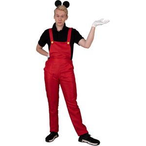 PartyXplosion - Bouwvakker & Trucker Kostuum - Rode Vrolijke Mickey Tuinbroek Man - Rood - Maat 56-58 - Carnavalskleding - Verkleedkleding