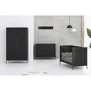 Born Lucky ® Babykamer Marble Babybed & Commode & Kledingkast Verstelbare bodem Zwart