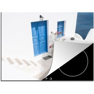 KitchenYeah® Inductie beschermer 65x52 cm - Architectuur - Blauw - Wit - Deur - Kookplaataccessoires - Afdekplaat voor kookplaat - Inductiebeschermer - Inductiemat - Inductieplaat mat