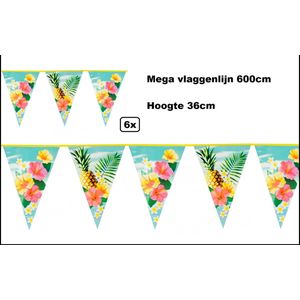 6x Super Vlaggenlijn Tropical/hawai 600cm - vlaggetjes hoogte 36cm -Hawai tropisch beach strand summer aloha hawaii