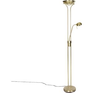 QAZQA diva - Moderne Dimbare LED Vloerlamp | Staande Lamp met Dimmer met leeslamp - 1 lichts - H 1800 mm - Goud/messing - Woonkamer | Slaapkamer | Keuken