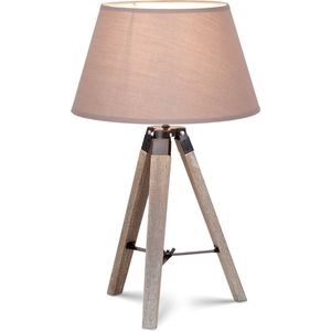 Home Sweet Home tafellamp Largo - tafellamp Hout vintage natuur inclusief lampenkap - lampenkap 30/20/17cm - tafellamp hoogte 56 cm - geschikt voor E27 LED lamp - taupe