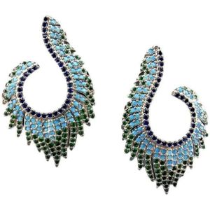 Victoria Valenza Saint-Tropez Luxe Oorbellen Dames Messing Oorhangers Dames Oorringen - Blauwe Steen - Kleur Zilver - 1 Paar