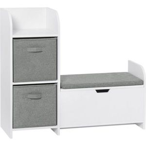 Kinderkast - met opbergbank - stevige constructie - ideaal voor speelgoed & kleding - modern design - wit - 93x30x82 cm