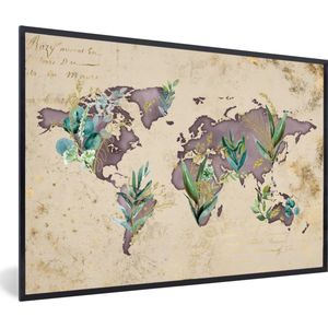 Fotolijst incl. Poster - Wereldkaart - Vintage - Goud - 60x40 cm - Posterlijst