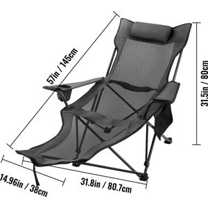 Instinct® Outdoor Kampeerstoel – Draagbare Fauteuil met Voetsteun en Opklapbed Functie, Perfect voor Camping - grijs