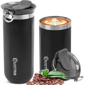 2 stuks thermobekers, koffiemokken, 350 ml en 450 ml, roestvrij staal, lekvrij, reisbeker, dubbelwandig, isolatiebeker voor koffie, thee, (zwart)